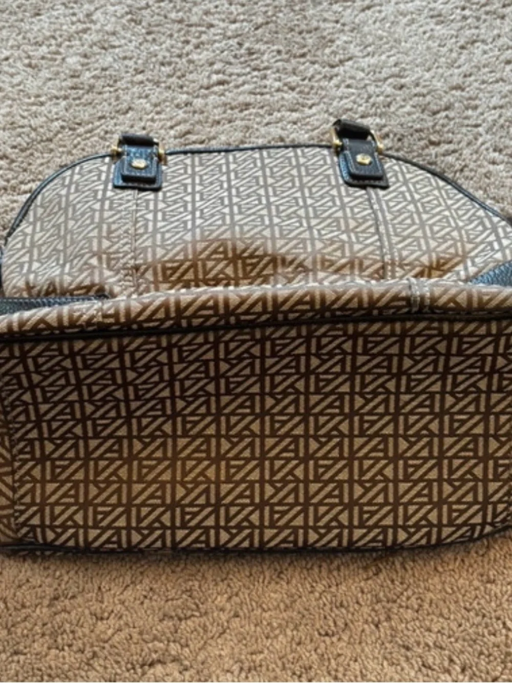 Anne Klein Brown Patterned Satchel with Dark Brown Trim and Gold Hardware